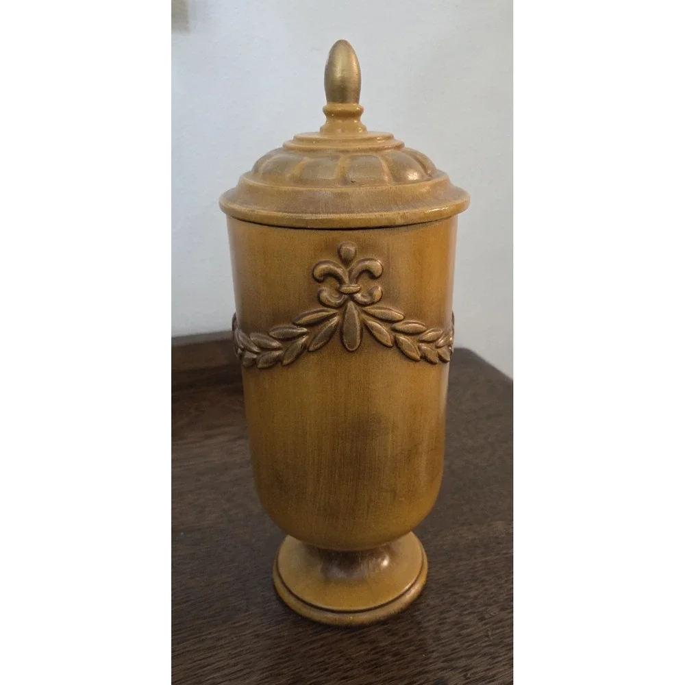 Vintage Haeger #724 Pedestal Footed Urn Lidded Fleur-de-lis Original Sticker Jar